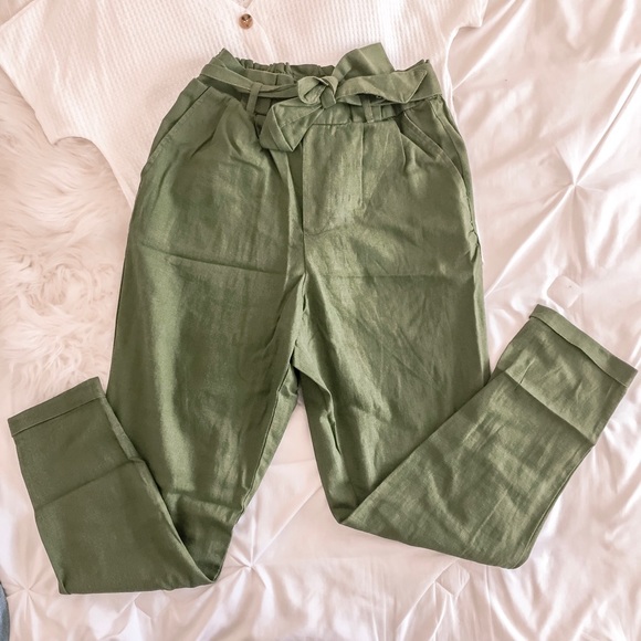 upstyleboutique Pants - Olive Green Ribbon Straight Pants